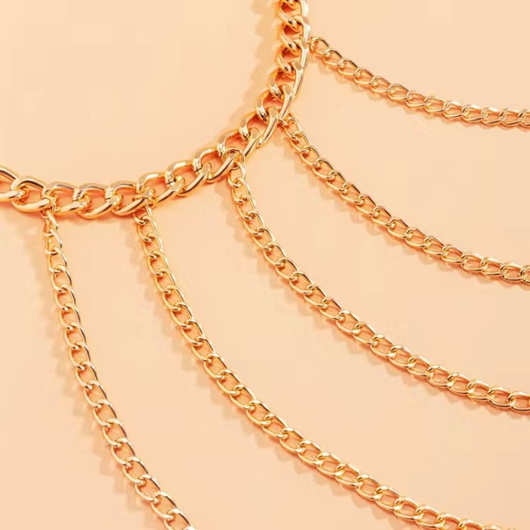 Gold Chain Harness One Arm Chain Necklace Vest Neck Harness Statement Jewelry - Picture 12 of 13